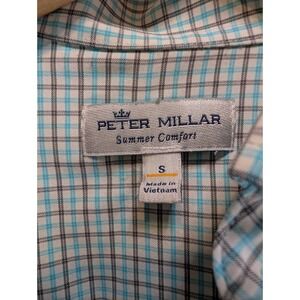 Peter Millar Summer Comfort Mens Small Blue Grey Plaid Button Down Shirt LS